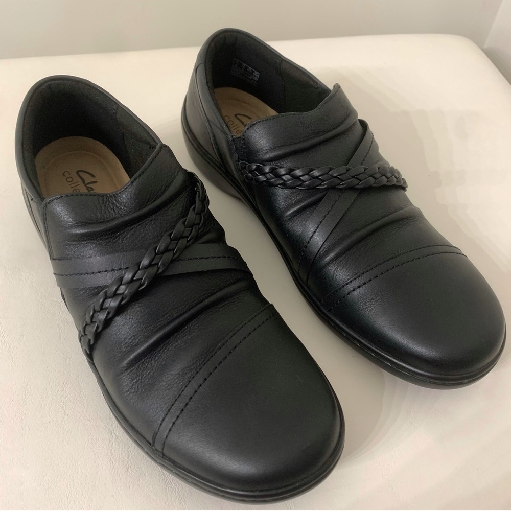 Clarks Cora Braidshoe Loafer Black Leather Comfort Sz 10